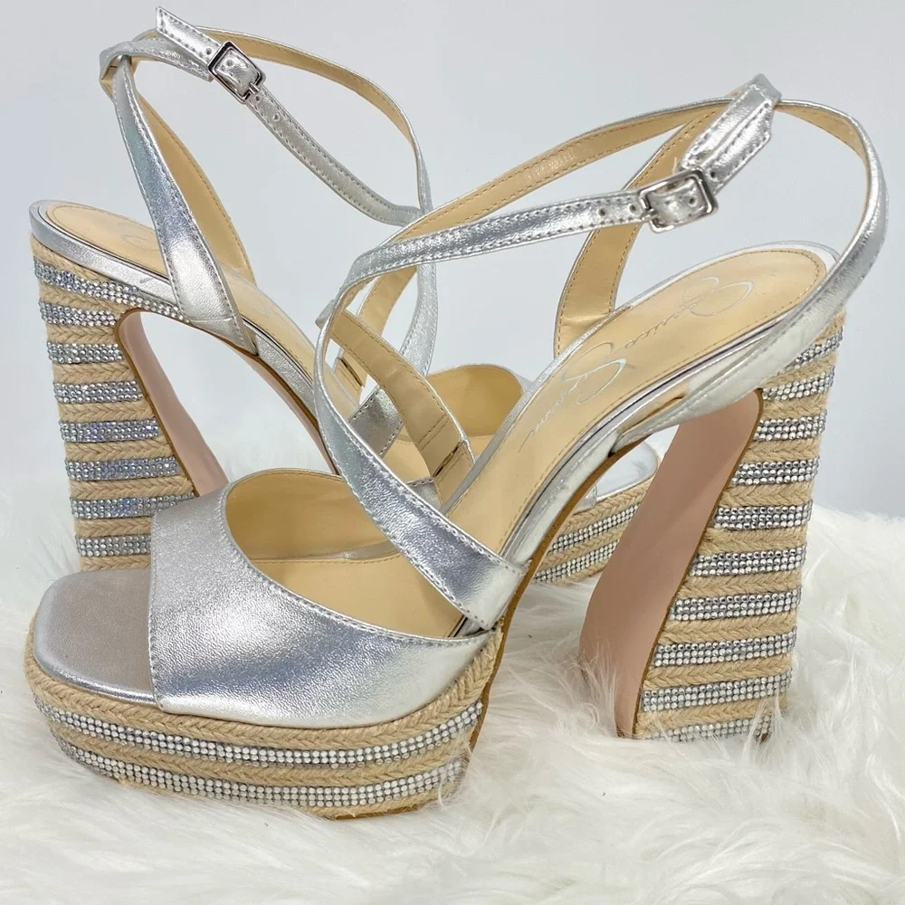 Silver Platform Strappy High Heel Sandal - Women NWOT